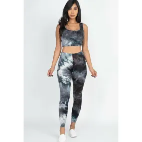 2 Piece Tie Dye Crop Top and Leggings Yoga Gym Set