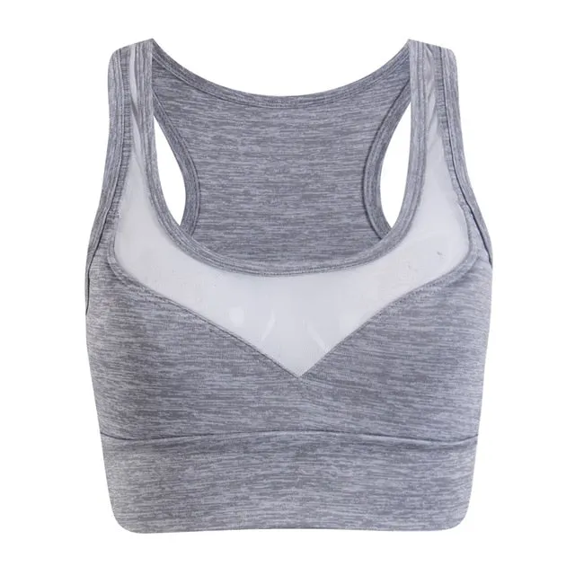 2019 Fashion Mesh Patchwork Sports Bra Tank Tops Bodycon Slim Gym Sports Vest Crop Tops Bustier Bralette Blouses Clothing