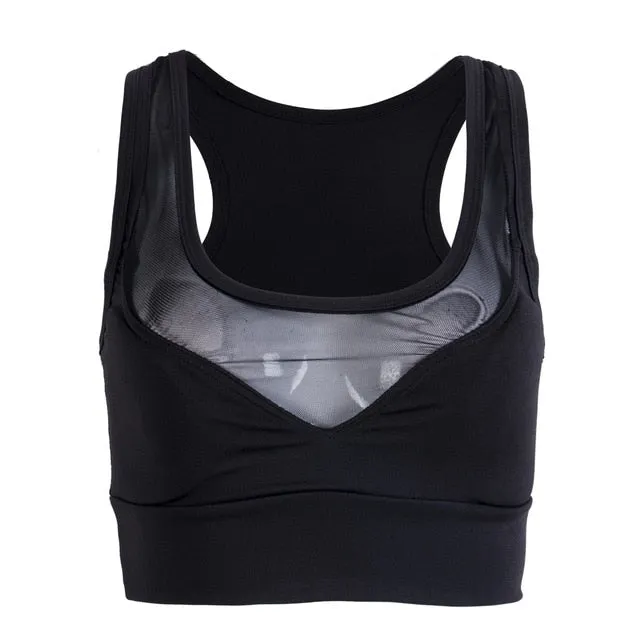 2019 Fashion Mesh Patchwork Sports Bra Tank Tops Bodycon Slim Gym Sports Vest Crop Tops Bustier Bralette Blouses Clothing