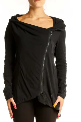 Black Asymmetric Zip-Up Athletic Jacket