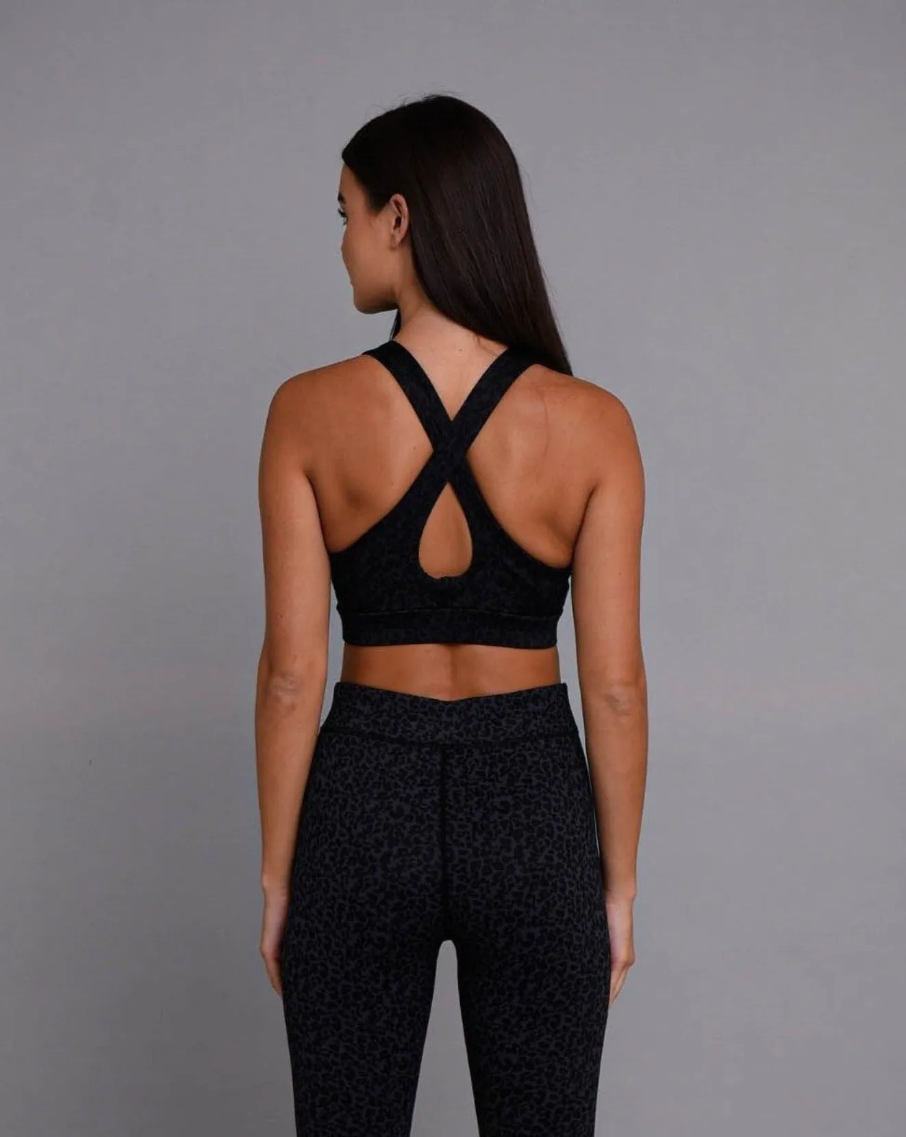 Black Leopard Print Medium Support Crossback Sports Bra