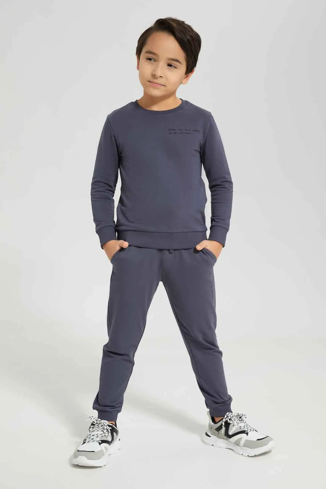 Boys Grey Printed Jogger Suit ( 2 Piece)