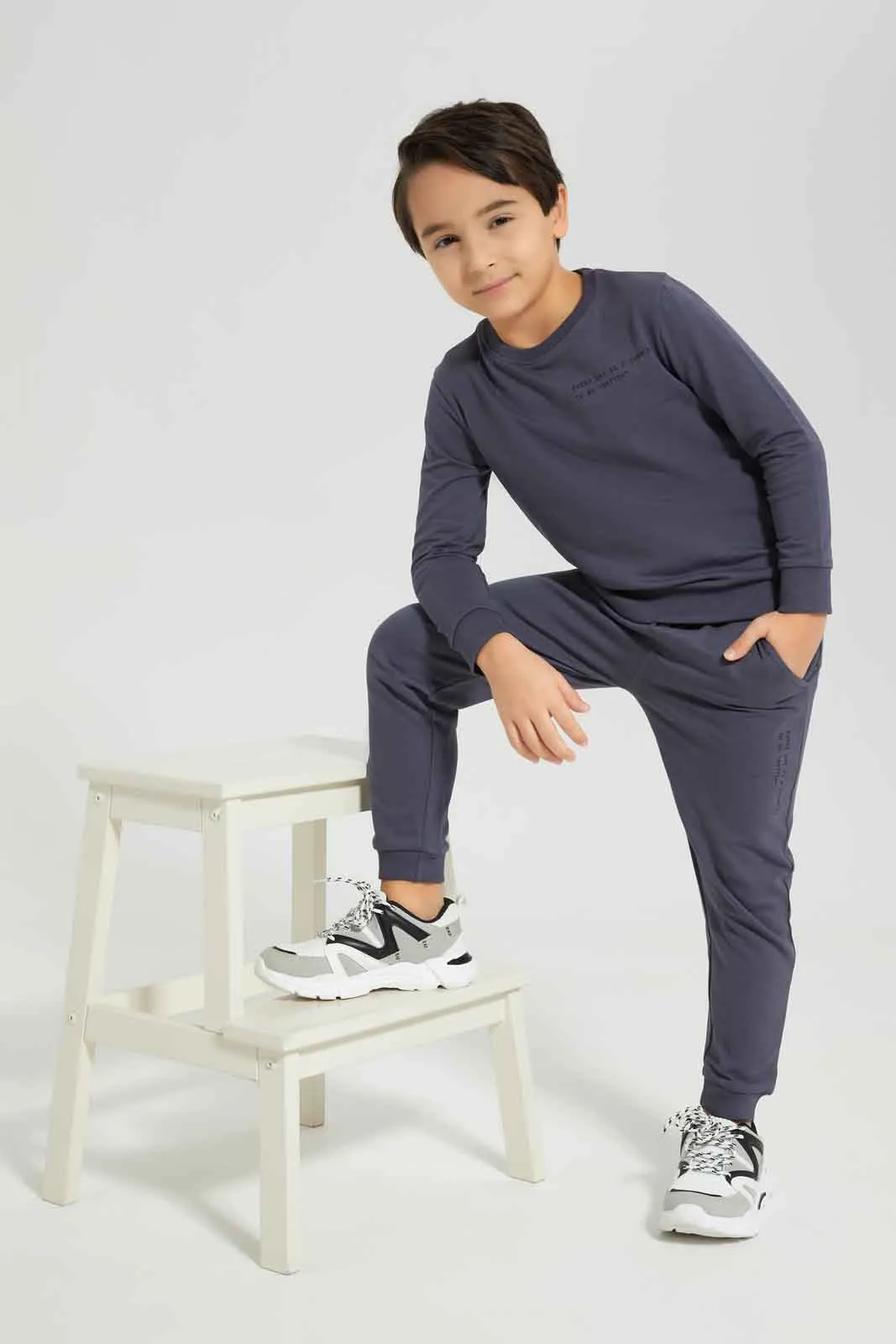 Boys Grey Printed Jogger Suit ( 2 Piece)