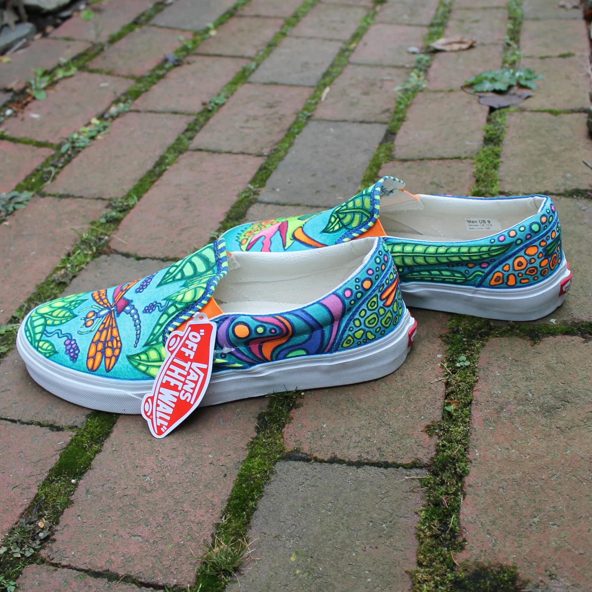 Chameleon vs Dragonfly custom Vans Slip On Sneakers