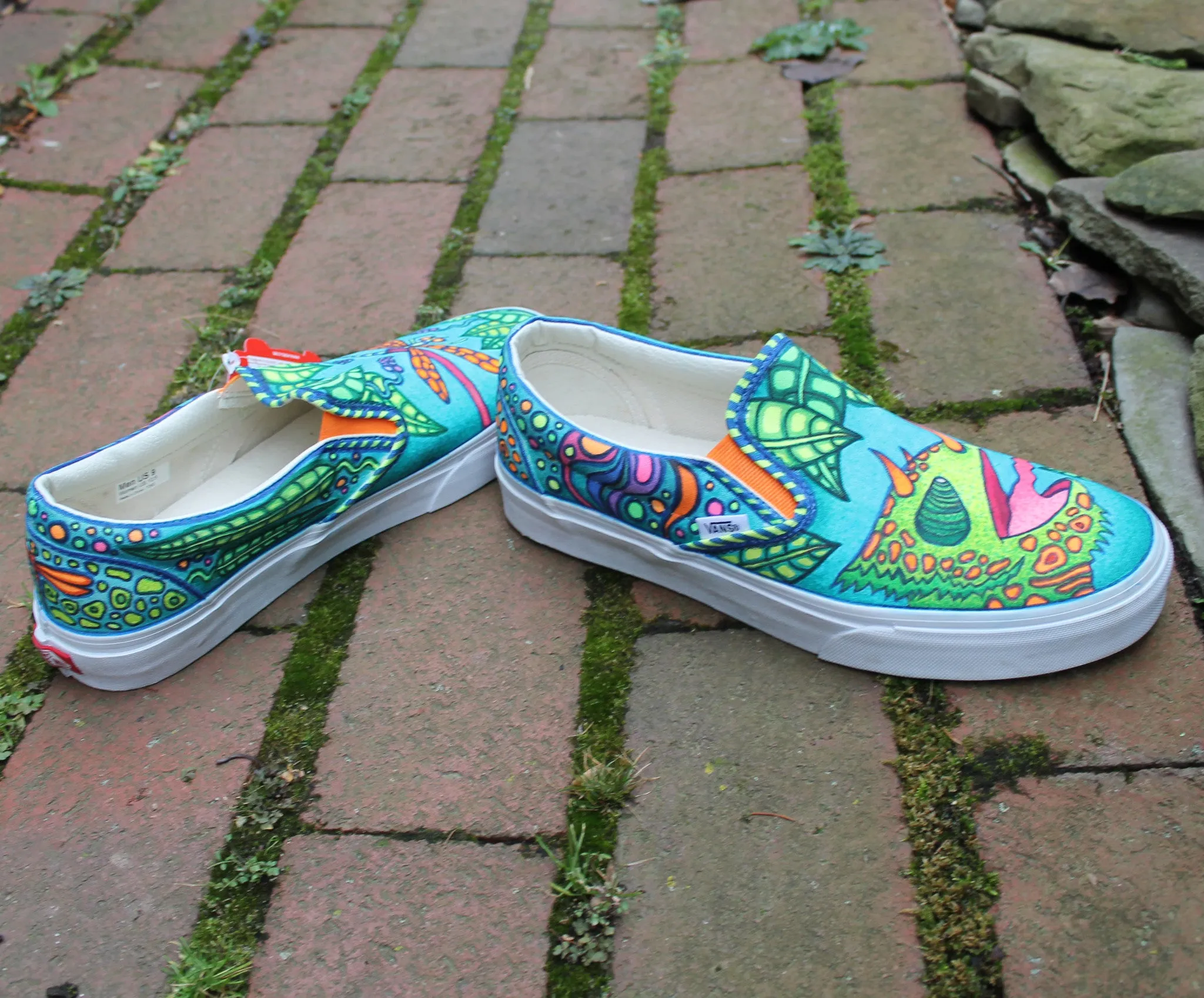 Chameleon vs Dragonfly custom Vans Slip On Sneakers