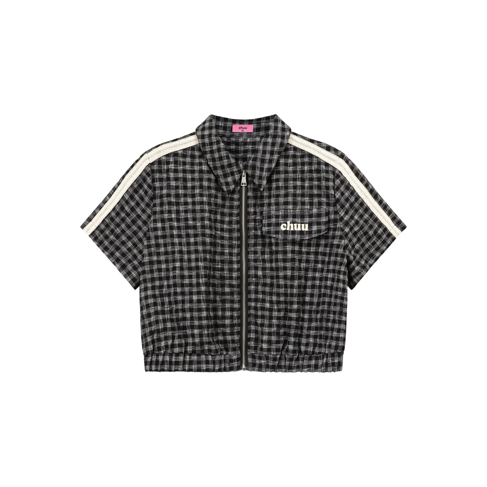 Check Zip-Up Short Sleeve Jacket