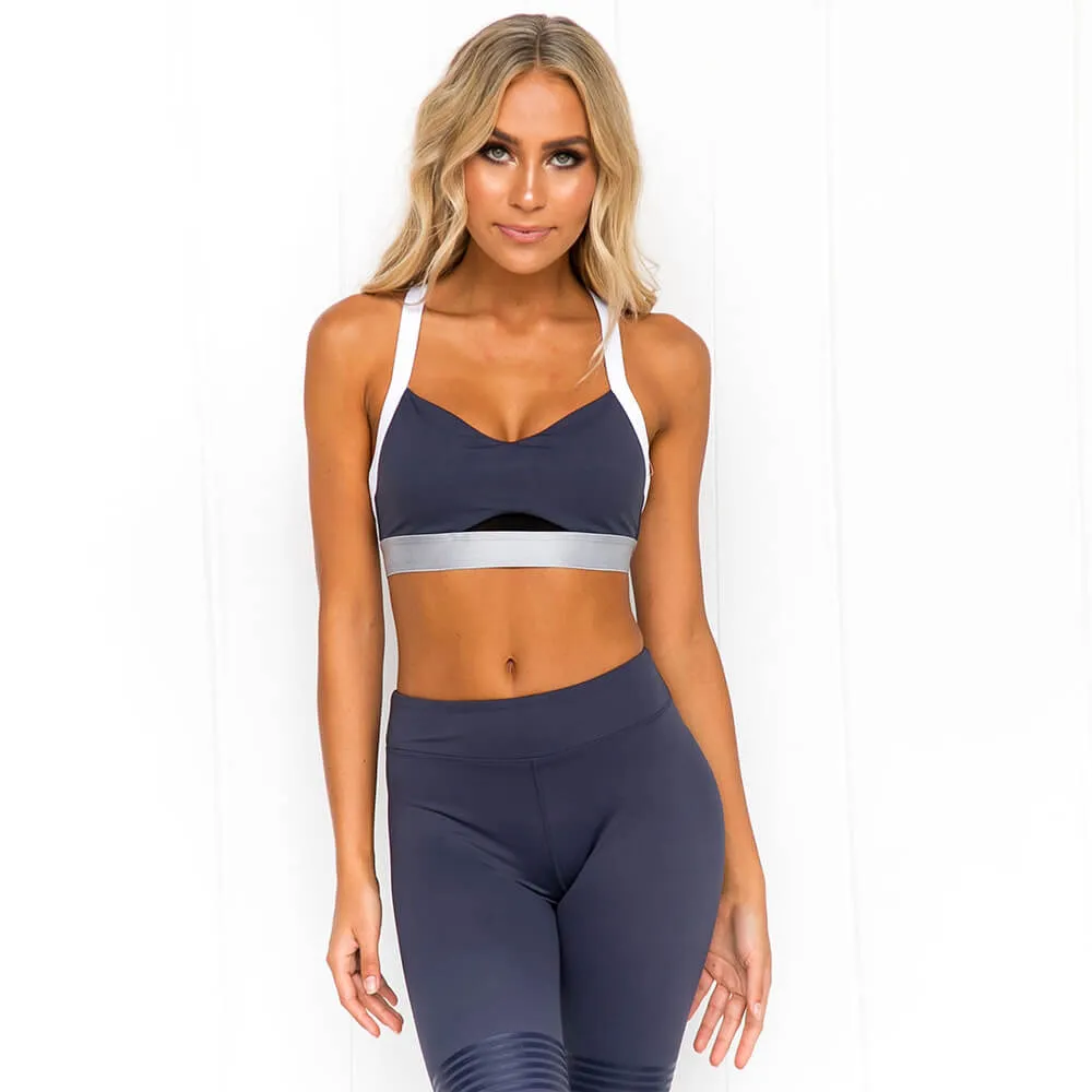 Dark Blue Tank Top High Waist Bodycon Skinny Pant Sets