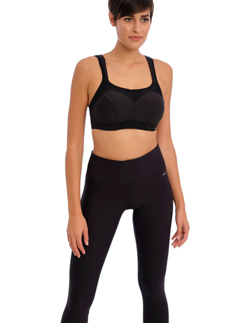 Freya High Octane Sports Bra Underwire Molded Sports Bra, Black | Black Full Coverage Sports Bra | Black Molded Sports Bra