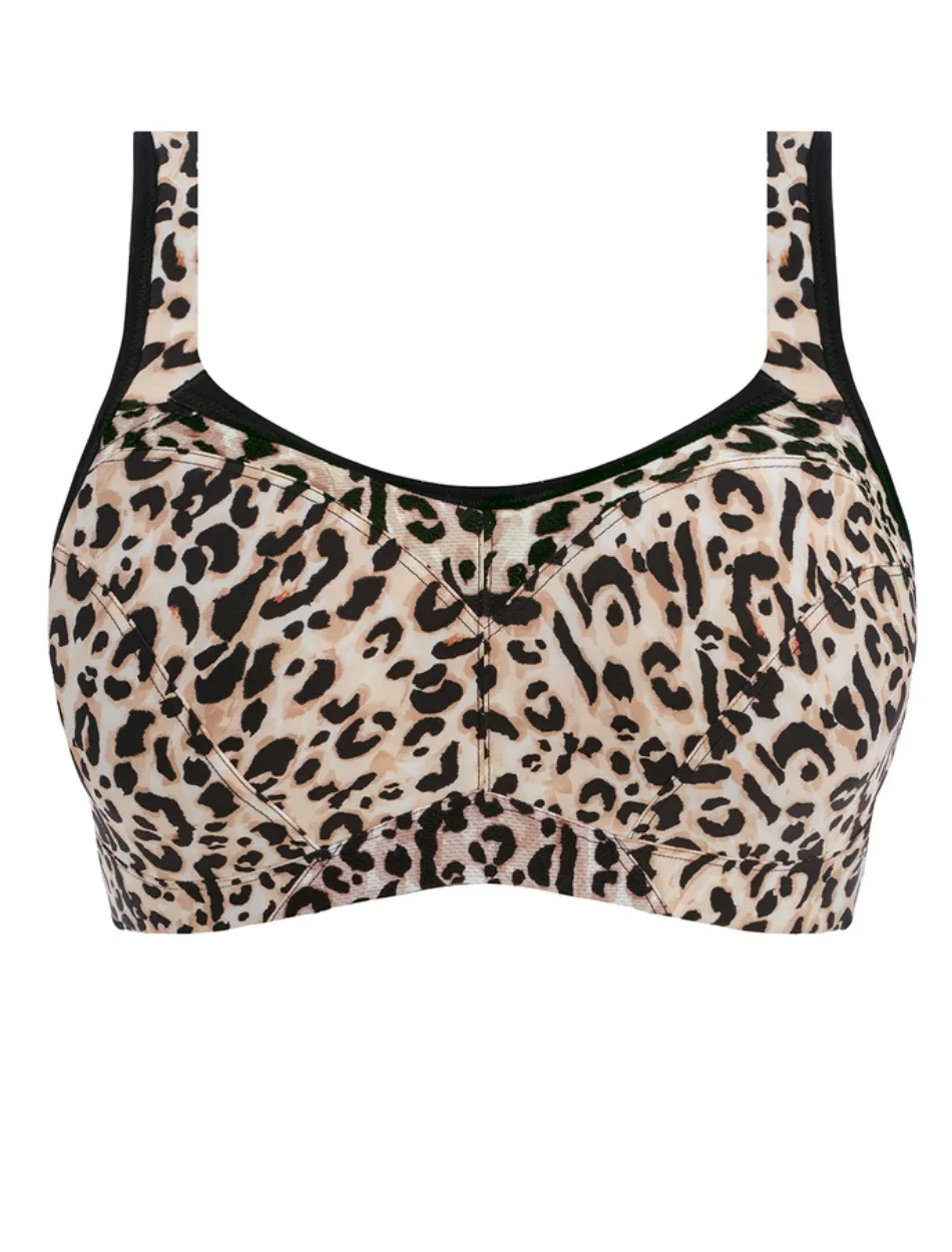 Freya High Octane Sports Bra Underwire Molded Sports Bra, Pure Leopard | Leopard Full Coverage Sports Bra | Black Molded Sports Bra