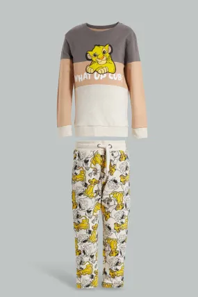 Grey And Peach Lion King Jogger Suit For Boys (2 Piece)