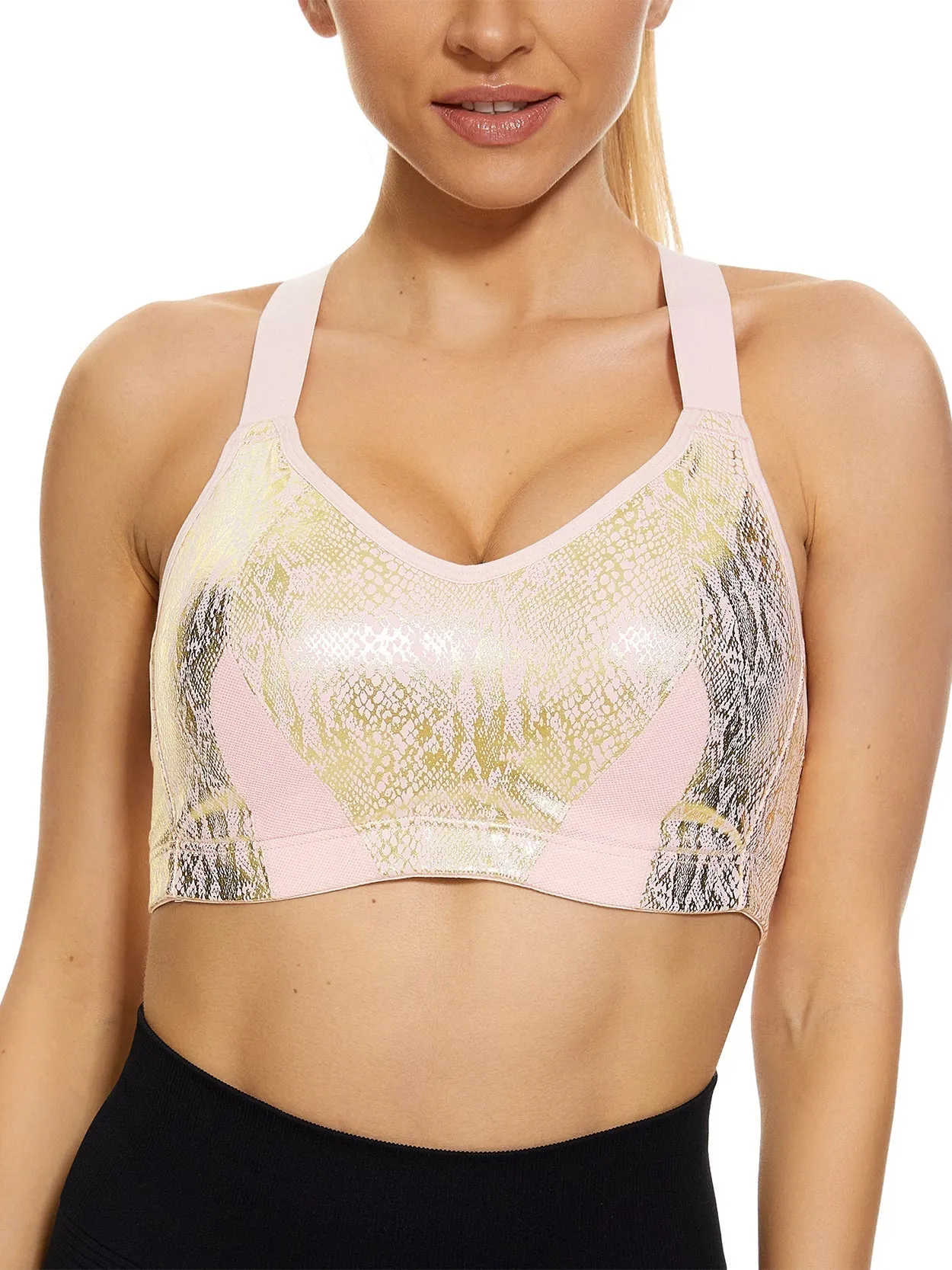 High Impact Sparkly Padded Racerback Bras Pink