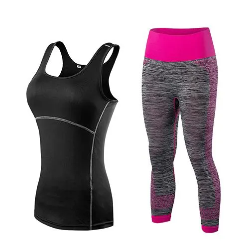 Hot Women Athletic Gym Yoga Clothes Running Fitness Clothing Stripe Sleeveless Sport Vest Pants Sets Sportswear For Women