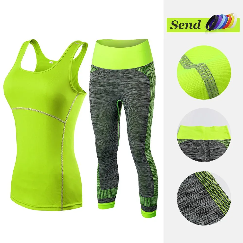 Hot Women Athletic Gym Yoga Clothes Running Fitness Clothing Stripe Sleeveless Sport Vest Pants Sets Sportswear For Women