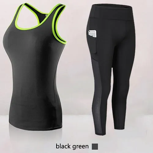 Hot Women Athletic Gym Yoga Clothes Running Fitness Clothing Stripe Sleeveless Sport Vest Pants Sets Sportswear For Women