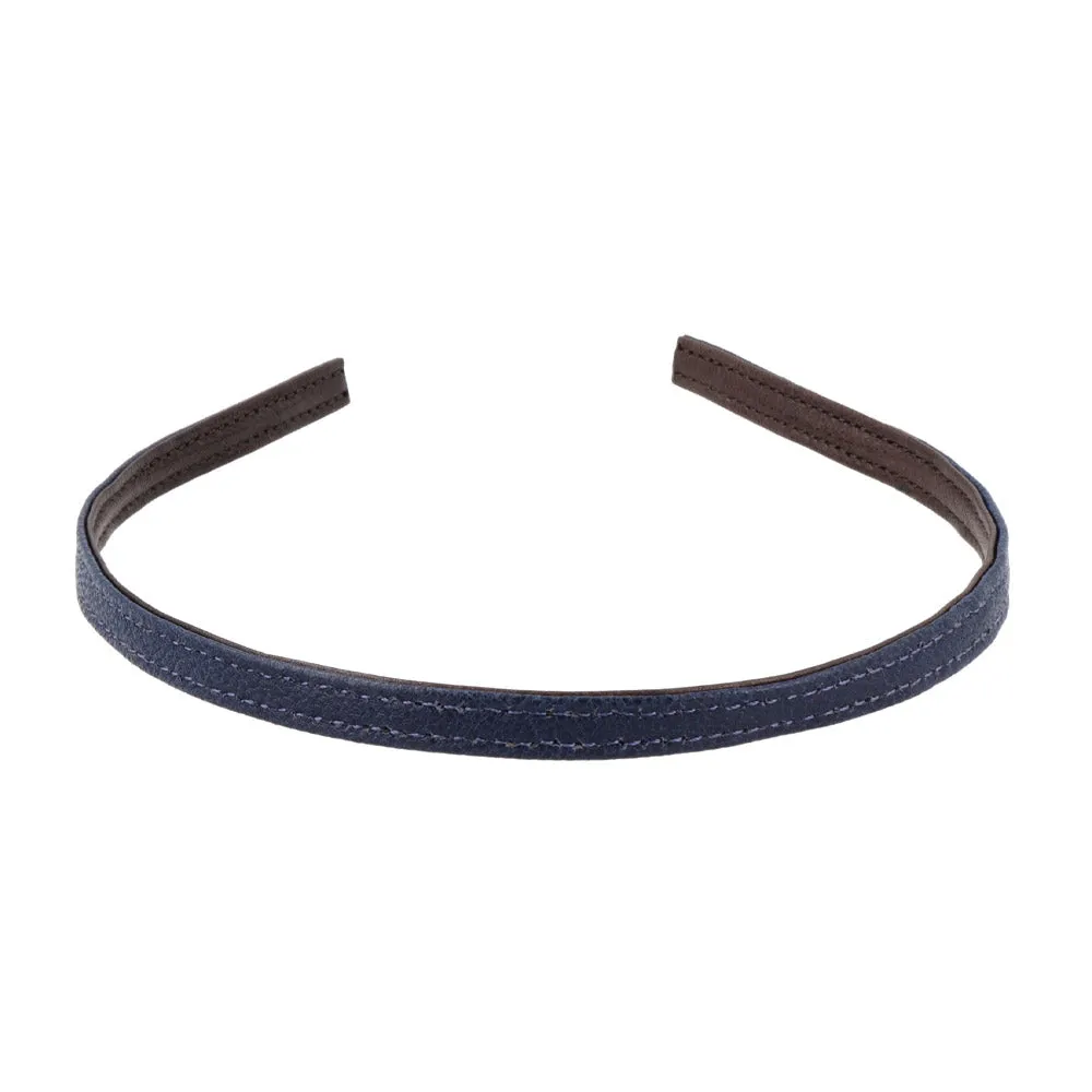 Navy and Brown Leather Reversible Headband