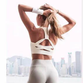 New Style White Strap Push Up Sports Bra for Women yoga top