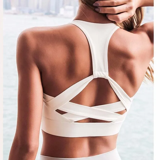 New Style White Strap Push Up Sports Bra for Women yoga top