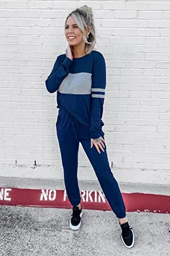 PRETTYGARDEN Women's Color Block 2 Piece Tracksuit Crewneck Long Sleeve Tops Long Sweatpants Outfits Lounge Sets