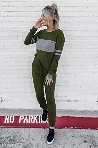 PRETTYGARDEN Women's Color Block 2 Piece Tracksuit Crewneck Long Sleeve Tops Long Sweatpants Outfits Lounge Sets