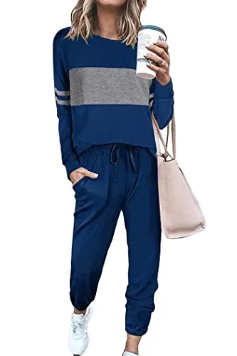 PRETTYGARDEN Women's Color Block 2 Piece Tracksuit Crewneck Long Sleeve Tops Long Sweatpants Outfits Lounge Sets