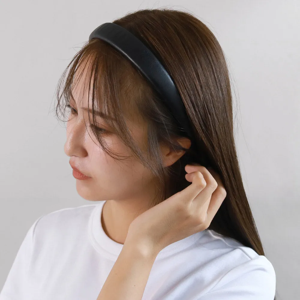 Puffy Black Leather Headband