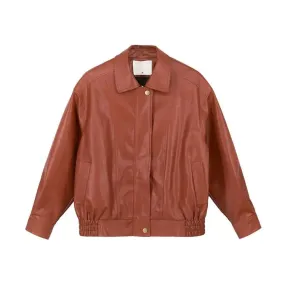 Red Faux Leather Jacket With Zipper