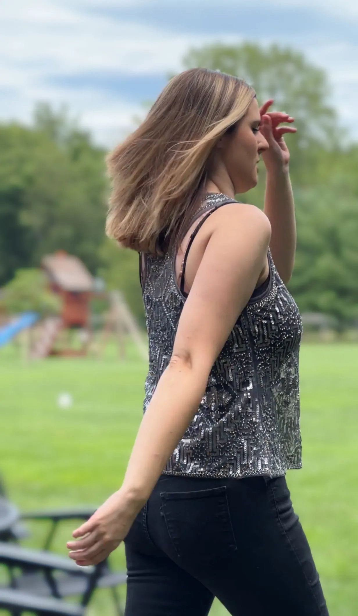 Sequin embroidery tank grey