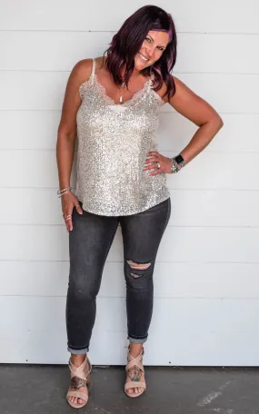 Sequin Mesh Knit Tank Top - Final Sale