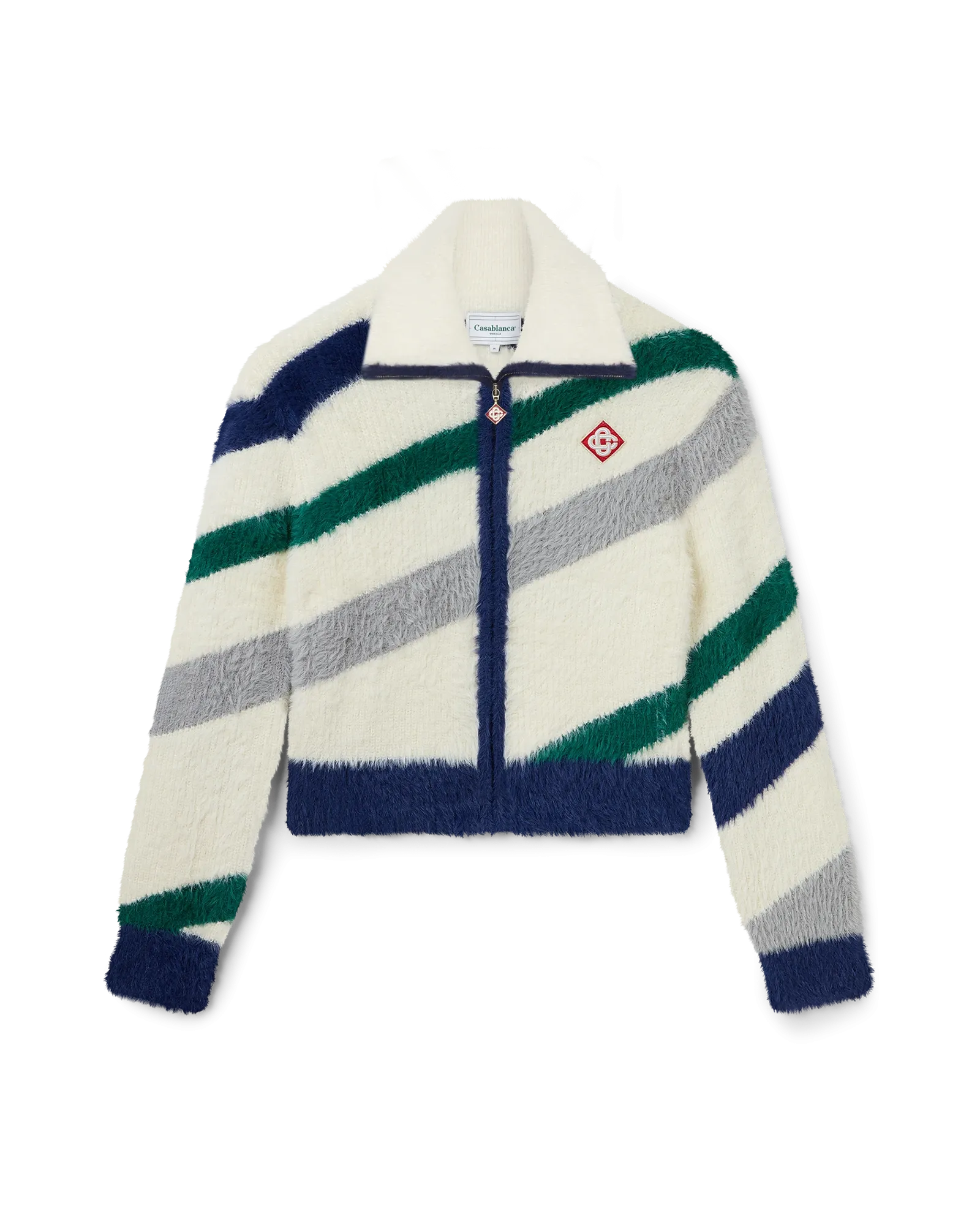 Striped Fluffy Zip Up Jumper