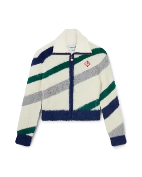 Striped Fluffy Zip Up Jumper