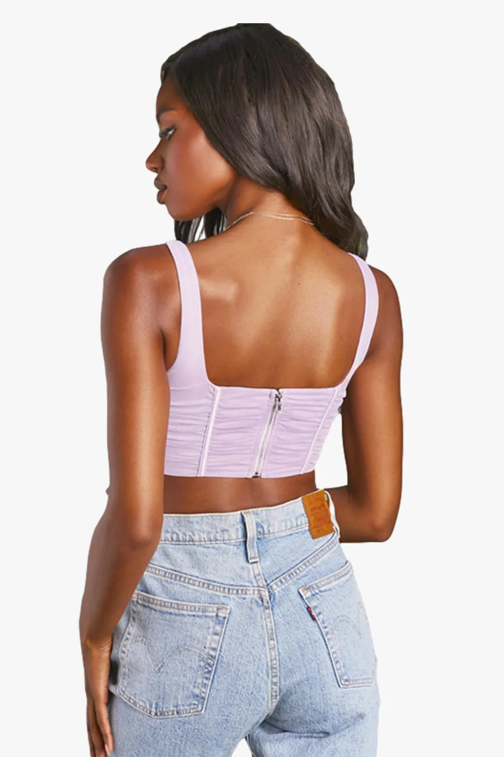 Summer Ruched Mesh Corset Crop Tops