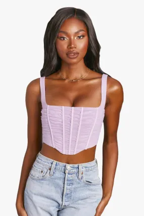 Summer Ruched Mesh Corset Crop Tops