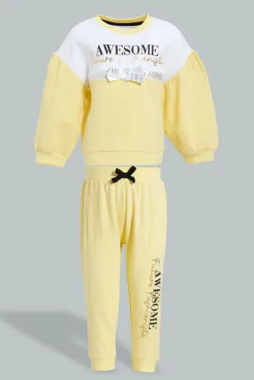 Yellow Embroidered Jogger Set (2 Piece)