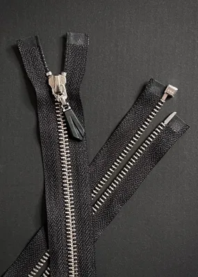 YKK, Open Ended Zip. #5 Nickel. Black