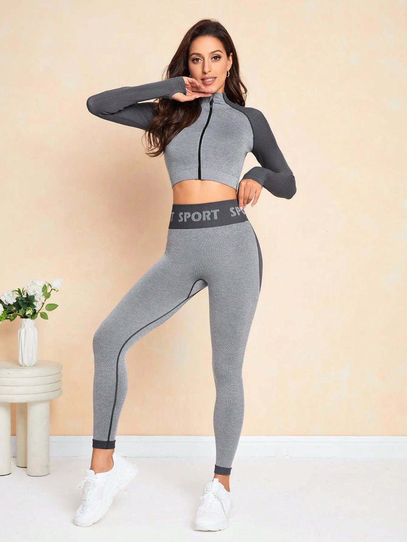 Yoga Basic Seamless Raglan Sleeve Sports Set